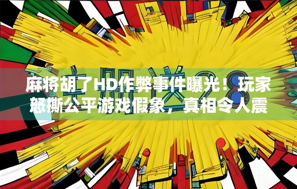 麻将胡了HD作弊事件曝光！玩家怒撕公平游戏假象，真相令人震惊！